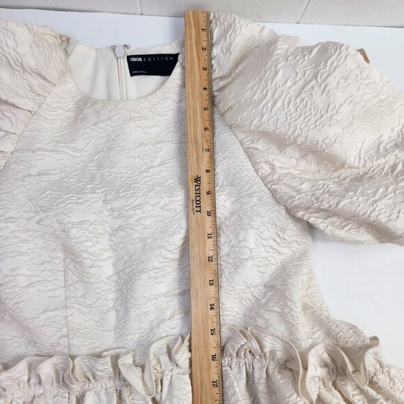 ASOS EDITION Curve Textured Mini Dress with Ruffle Detail in ivory US 4 - Picture 15 of 16